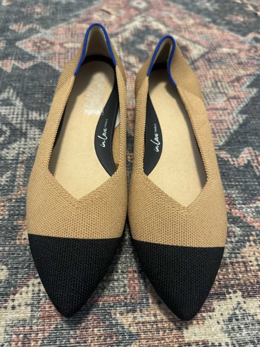 Rothy’s The High Point Wren Captoe Heel Tan and Black, Size 8